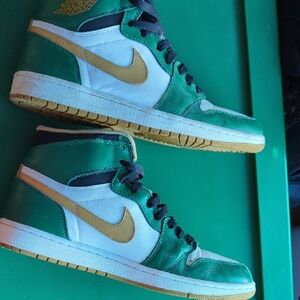 Nike Air Jordan Green and Gold Athletic Shoes
